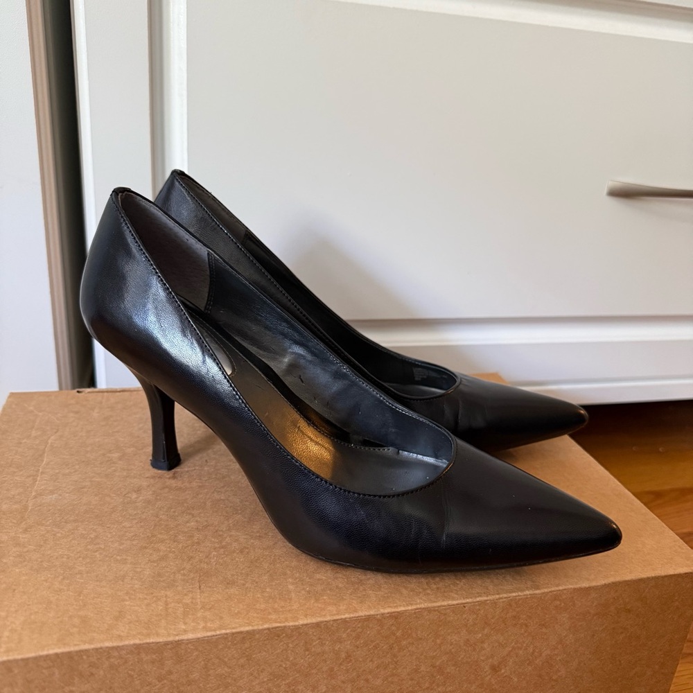 Alfani Black Pointed-Toe Leather Pumps